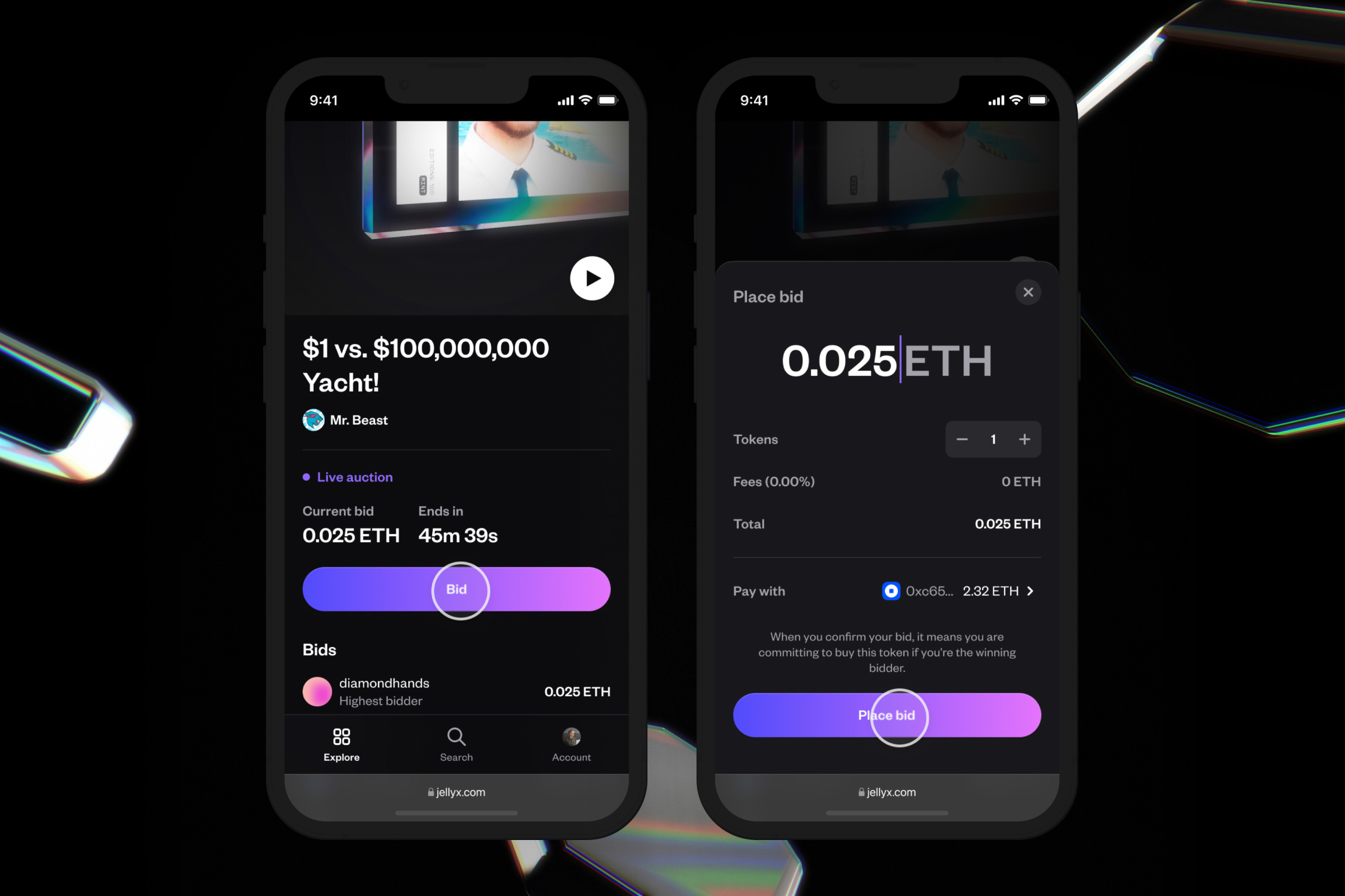 JellyX bid screens — competitive bidding interface